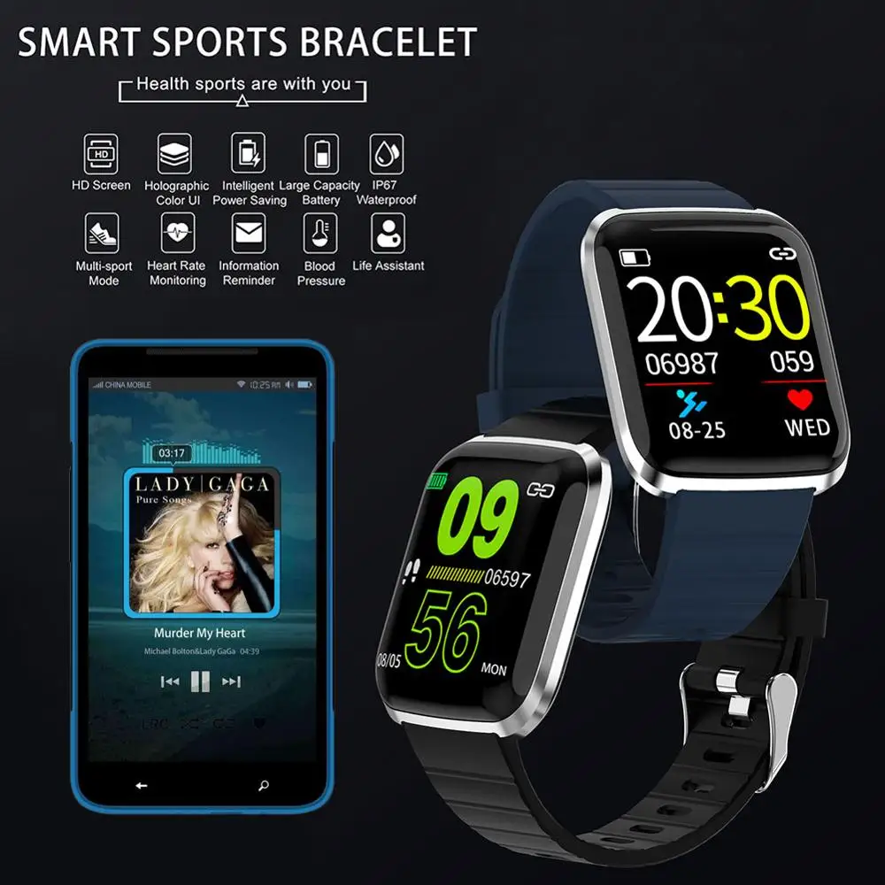 Новые умные часы мужские водонепроницаемые Полный сенсорный экран целый день