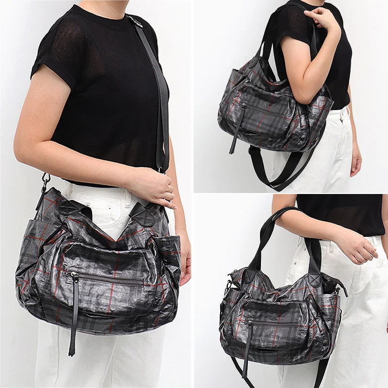 SC брендовая Роскошная нейлоновая и кожаная сумка для женщин модная клетчатая