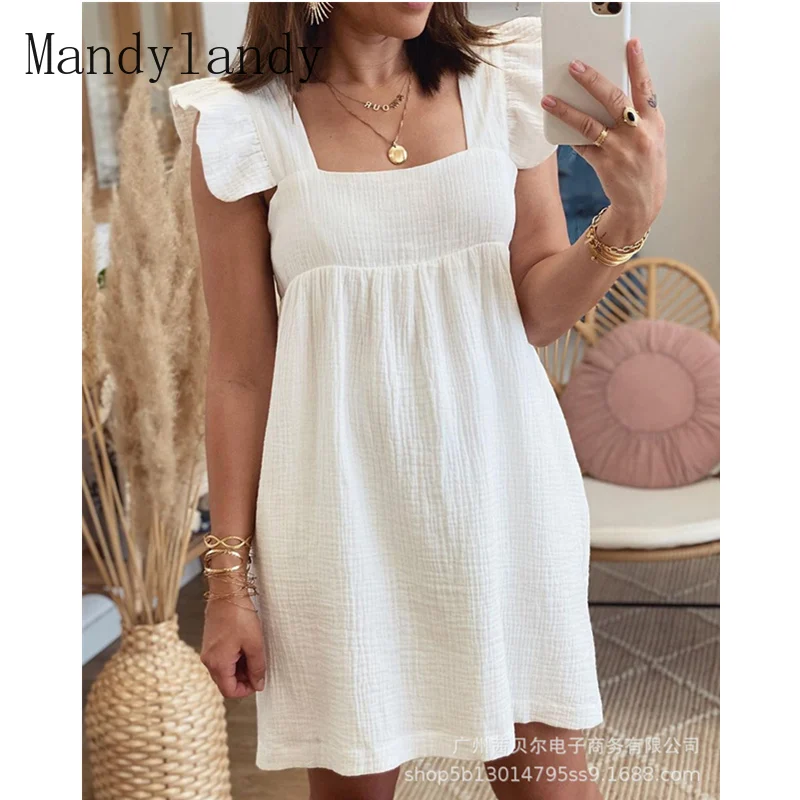 

Женское Элегантное летнее платье Mandylandy с оборками, женское повседневное модное сексуальное мини-платье с коротким рукавом и квадратным выр...