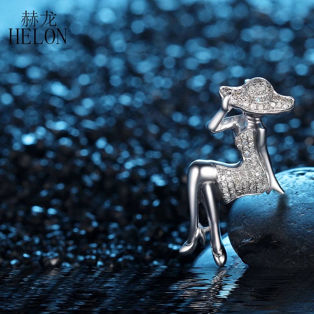 

HELON Sterling Silver 925 Pave 0.3ct H/SI Genuine Natural Diamonds Women Fashion Fine Jewelry Elegant Pendant