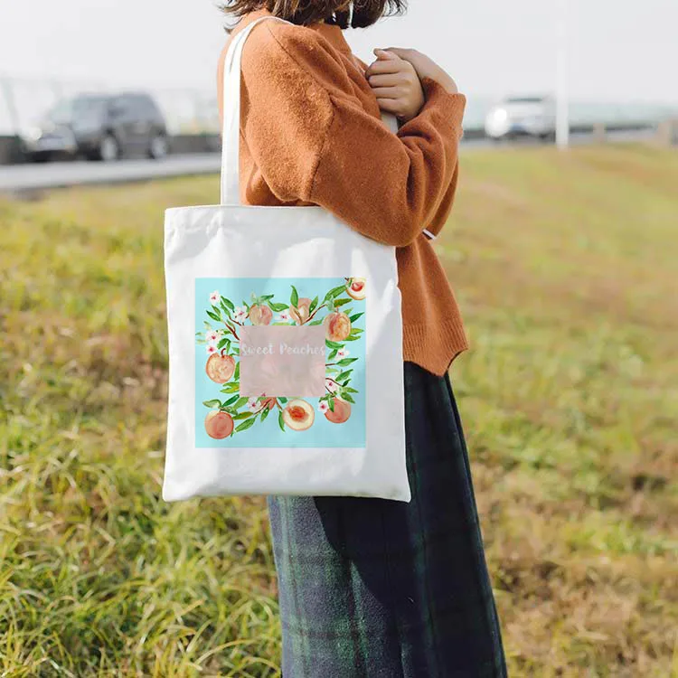 

Summer New Harajuku Peach Aesthetic Canvas Bag Female Shoulder Bag Fashion Casual Tote Bags Large Capacity School Bookbag