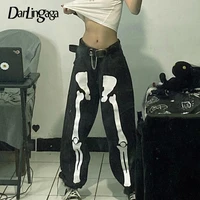 darlingaga streetwear skeleton printed punk women jeans harajuku loose goth pants hip hop baggy jeans denim trousers clothes