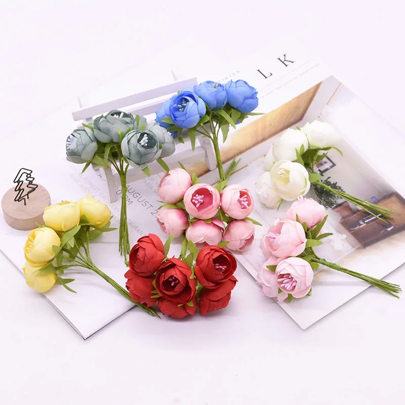 

12cm Rose Silk Peony Artificial Flowers Bouquet 1 Bouquet 6 Heads Cheap Fake Flowers for Home Garden Wedding Party Decoration