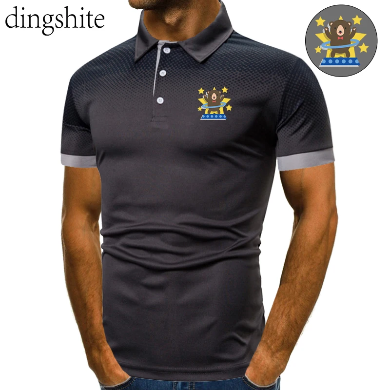 

Dingshite Tiger and Five-pointed Star Hand Drawn Pattern Printed Casual Polo Shirt , Men Polyester Summer Thin Section T-shirt .