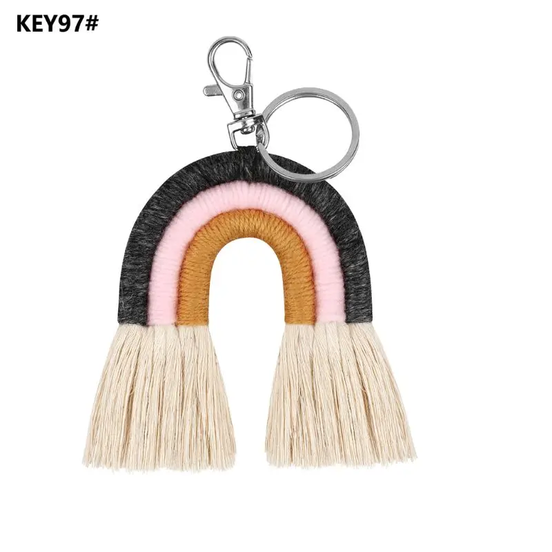 

Fashion Weaving Rainbow Keychains for Women Tassel Macrame Keyrings Accessories Jewelry T84A