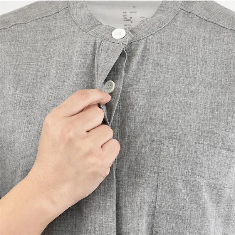 

Women's Spring And Summer Nightdress Cotton Comfortable Long Sleeve Pajamas Dress Casual Simple Button Stand Collar Home Wear