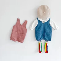 2022 spring new baby boy denim bodysuit sleeveless girls infant overalls big pocket baby boy jumpsuit summer clothes 0 24m