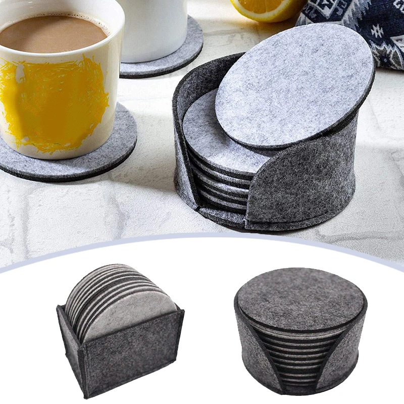 

10 PCS Felt Drink Cup Coaster with Holder Round Soft Absorbent Cup Mats Kitchen Accessories Scratch Preventing Reusable