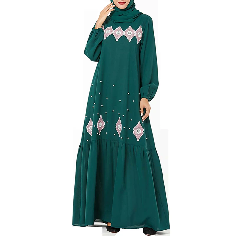 green dress Большие размеры, Арабская абайя Дубайский Мусульманский платье хиджаб, Исламская одежда для женщин, цзилбаб, Восточный халат из марокена, кафтан, турецкие платья Рамадан - Цвет: green dress