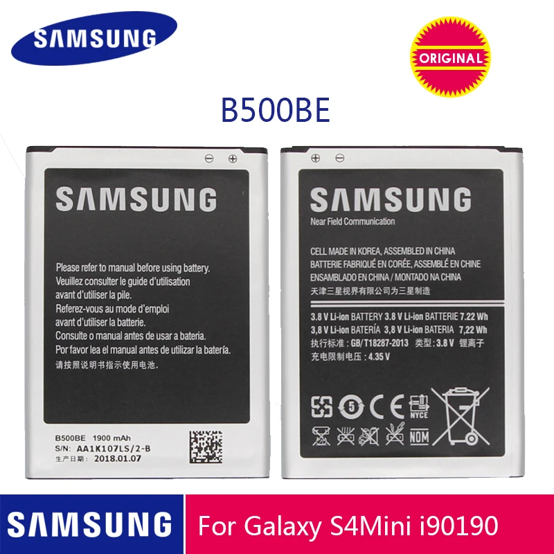Оригинальная батарея samsung B500BE 1900 ма-ч для samsung S4 мини I9190 i9192 I9195 I9198 Замена батареи с NFC 4 контакта