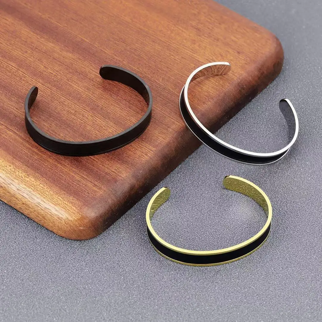 

Koaem 2021 New Fashion Open Cuff Stainless Steel Bracelets Jewelry Leather Men's Bracelet Valentine's Day Gift