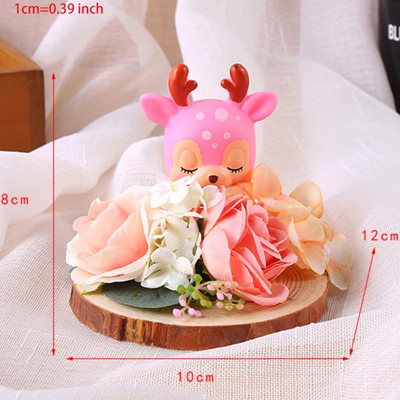 

T84E Creative Christmas Desktop Ornament Artficial Rose Flower Little Deer Fawn Statues Home Office Car Xmas Party Decoration