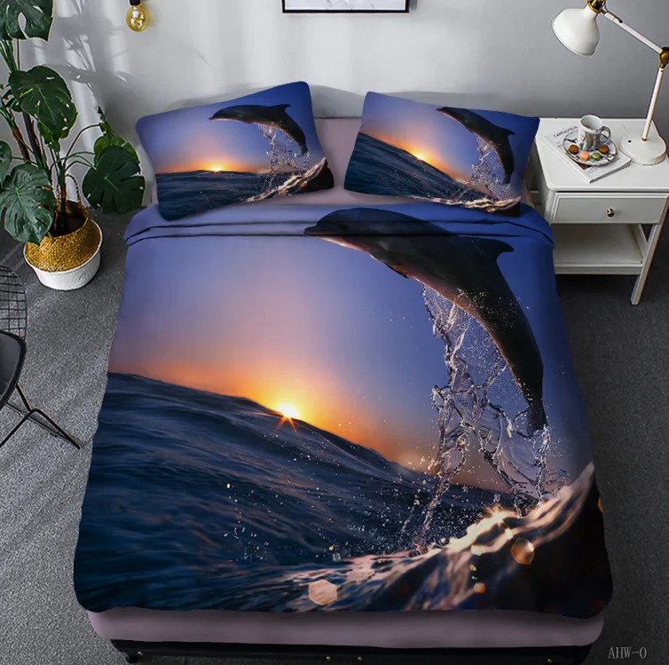 

Pretty Dolphin 3D Printing Bedding Set Twin Full Queen King Size Duvet Cover Set Bed Linens Home Textile for Boys and Girls