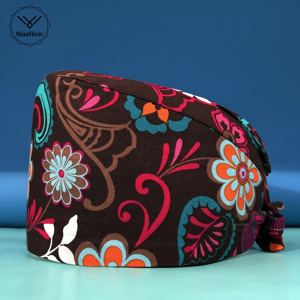 

Cartoon Cotton Multicolor Pattern Print Breathable Dustproof Scrub Hat Printing Work Cap Ladies Men Beautician Cooking Chef Hat