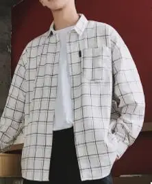 

Casual shirt men 2019 fall new menswear teen student loose plaid shirt
