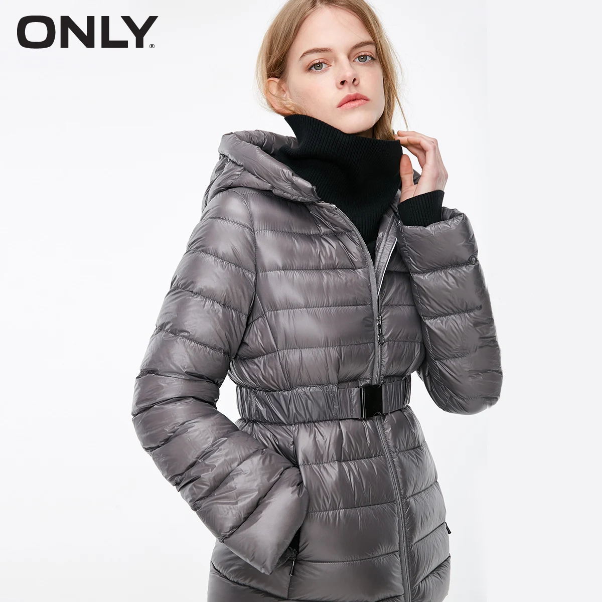 ONLY Bright Face Женская приталенная куртка с капюшоном на 95% утином пуху | 118312599 - Цвет: BRUSHED NICKEL