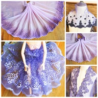 1y embroidery purple flower lace applique tulle lace trim fabric for wedding dolls dress
