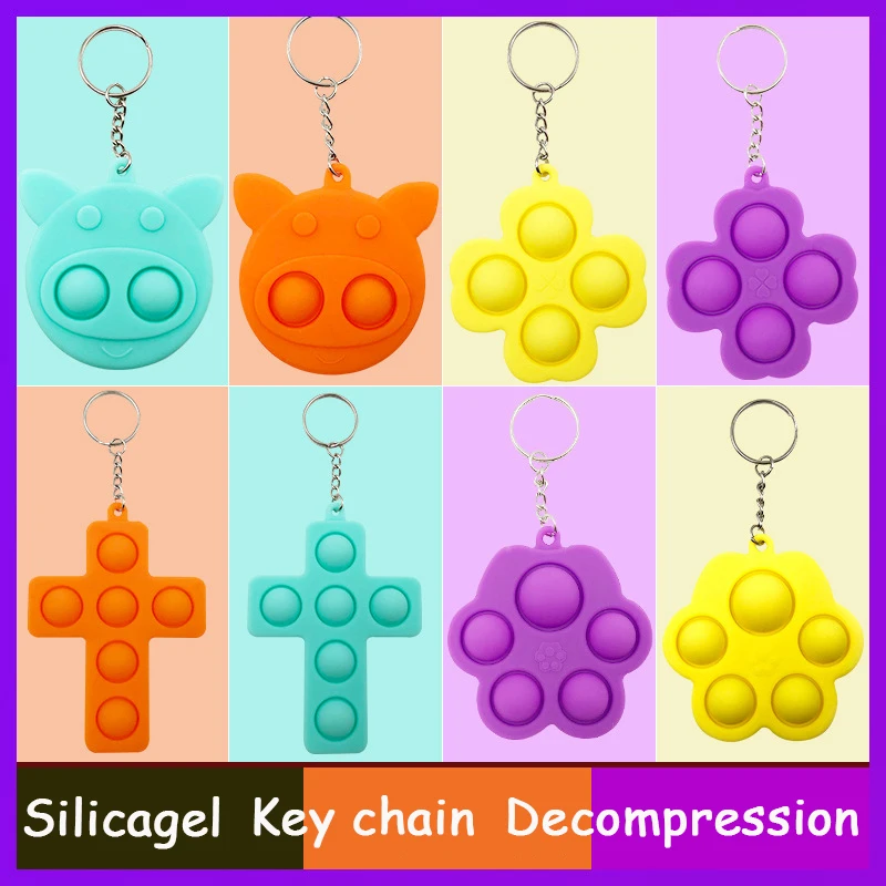 

Pop It Fidget Puzzle Toy Key Chain Decompression Squeeze Poppers Bubble Antistress Fidgets Toys Squishy Toy for Adult and Kids