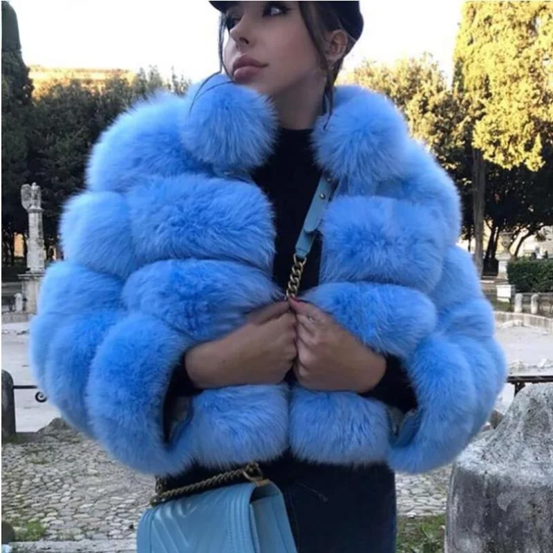 

High Luxury Faux Fox Fur Jacket Women Fluffy Turn Down Fur Collar Thick Warm Faux Fur Coat Plus Size Winter Clothes Jackets