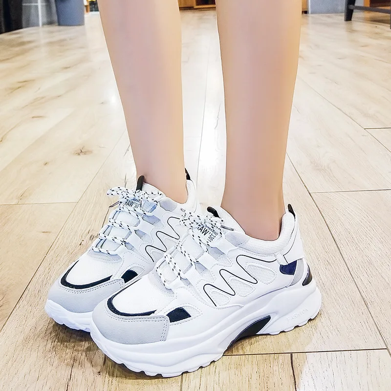 

Fashion Women Sneaker Spring/Autumn/Winter Student Shoes Casual Female Sports Shoes Round Toe Flat Platform Cross-tied 5cm High