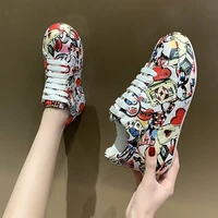2021 womens new shoes for spring all match sneakers heighten casual shoes flat pumps fashion printed graffiti sneakers