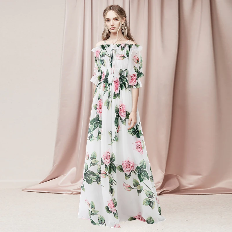 Размера плюс длинное платье высокого качества Сезон весна лето Новые женские