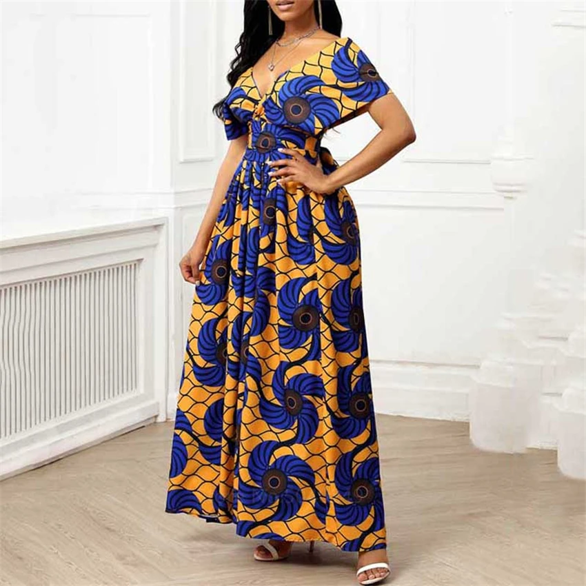 

Women Bandage Clothing Danshiki African Clothes Floral Print Long Robe Bazin Lace Split Skirt Sleeveless Summer Fashion Dresses
