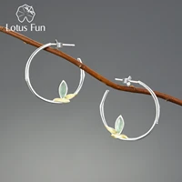 lotus fun 925 sterling silver natural aventurine green stone fresh bamboo leaves round hoop earrings for women 2021 new jewelry