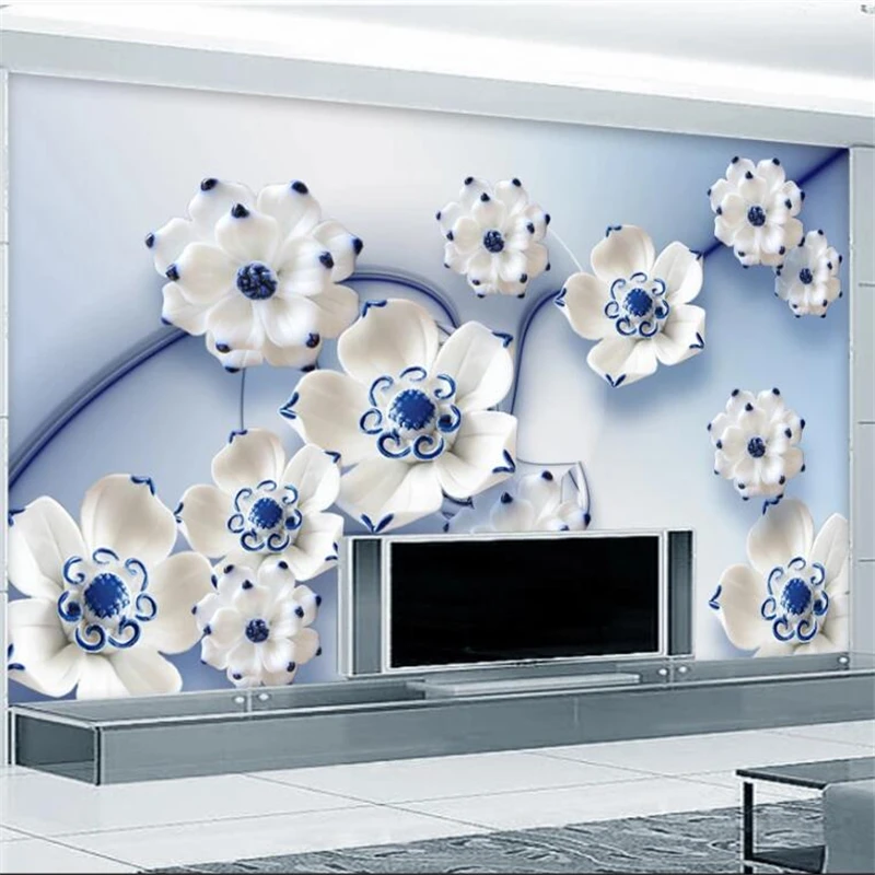 

Beibehang пользовательские обои 3d синий Лотос нефрит резьба ТВ фоне стены гостиной спальни декоративная живопись papel де parede