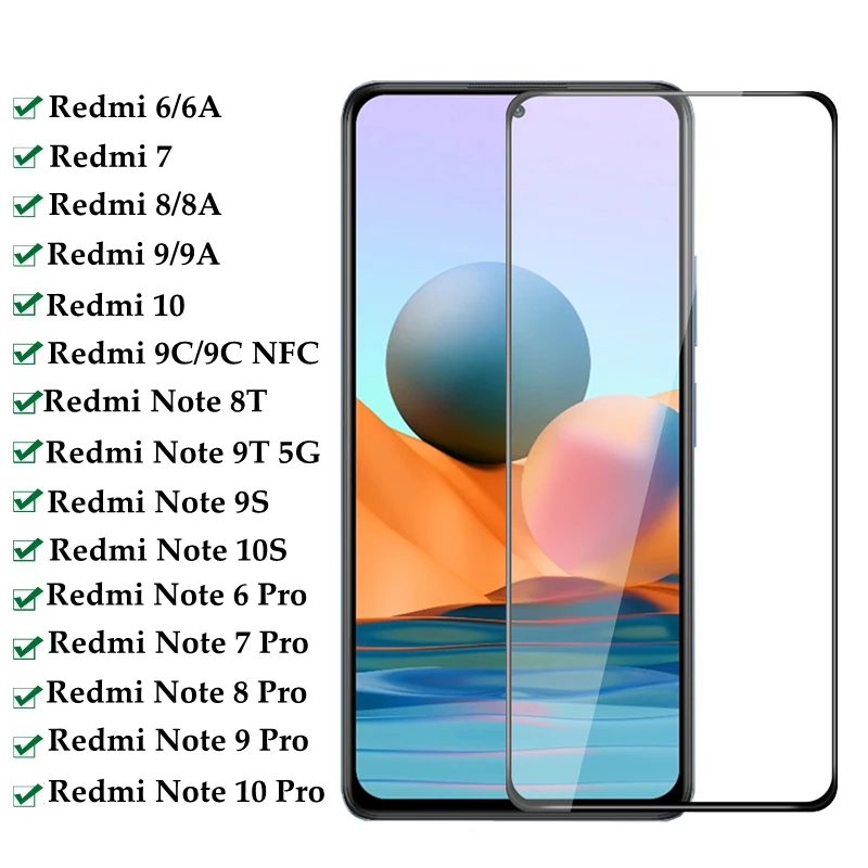 Закаленное стекло для Xiaomi Redmi 9 9A 9C 8 7 A Защитное экрана Note 10Pro 10s 10 8T 9S 11 Pro 11S защитное