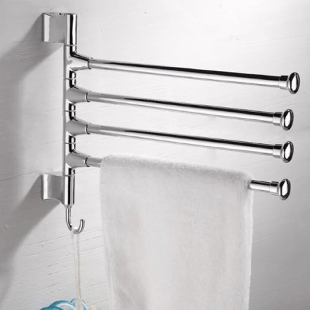 

Wall-Mounted Stainless Steel 4 Swivel Bars Bathroom Towel Rack Hanger Holder Organizer (Silver)
