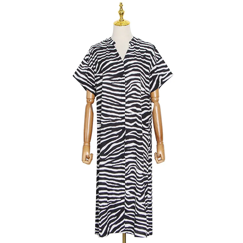 

Summer new v-neck temperament large size women's temperament fashion comfortable short sleeve long dress women