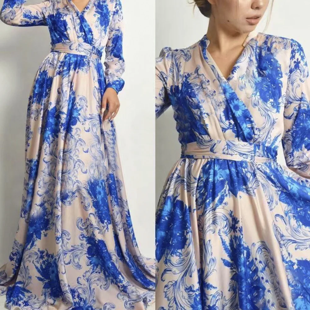 Long Sleeve muslim Dresses For Women African Party Gowns Evening Dress 2021 Dubai Chiffon Abaya Kaftan Ladies Clothing Robe