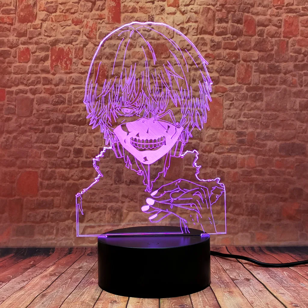 

Крутая настольная светодиодсветодиодный лампа 3D, 7 цветов, изменяющая модель манга, Токийский Гуль, Аниме фигурки, игрушки
