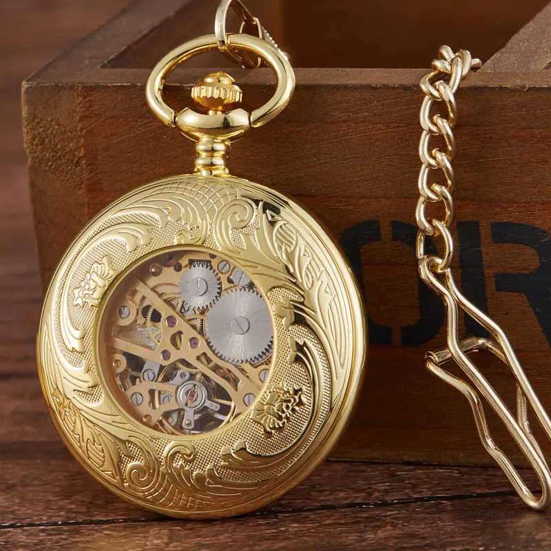 New Arrival Steampunk Retro Hollow Gear Movement Mechanical Pocket Watch FOB Pendant Gift Chain Pocket Watch Gift Men Boy Clock