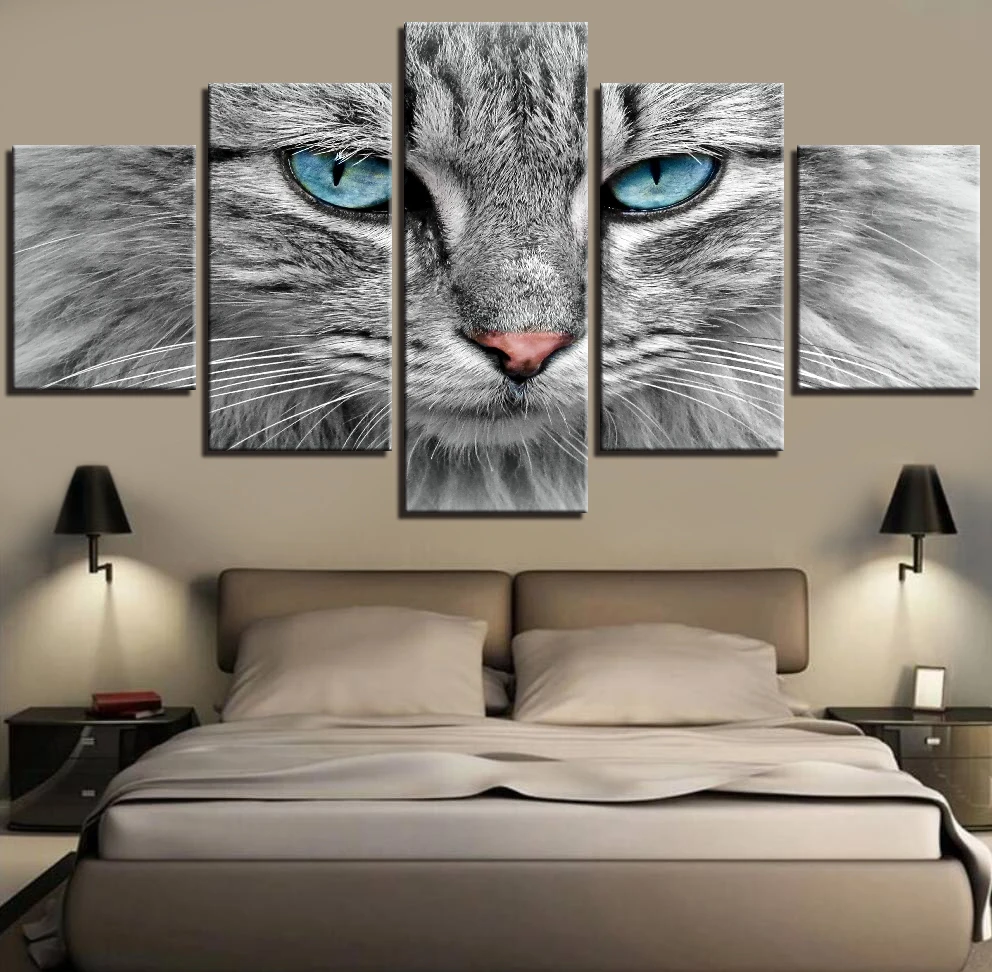 

5 Pieces Cat With Blue Eyes Canvas Posters Animal Wall Art Painting For Living Room Improvement Decor Wallpaper Pictures