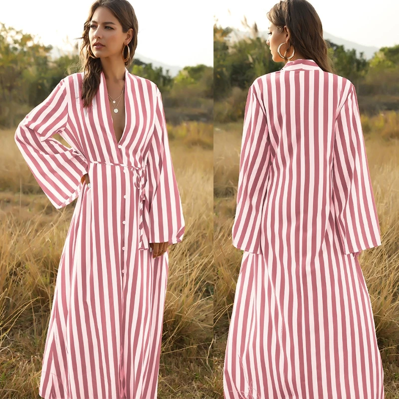 

Женское платье с длинным рукавом, сексуальное, сексуальное нижнее белье с глубоким v-образным вырезом Струящееся платье макси в Вертикальну...