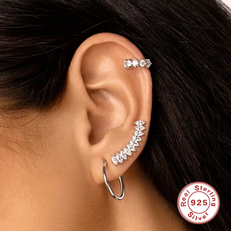 

BOAKO 1pc Real Silver 925 Earring 2021 Trend Earrings For Women Diamond Horse Eye Stud Earrings Jewelry For Wedding Party Gift