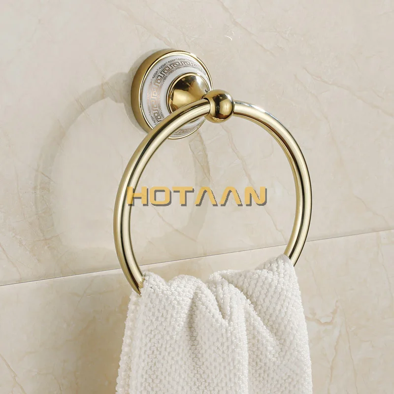 Круглое кольцо для полотенец с синим и белым фарфором из твердой латуни