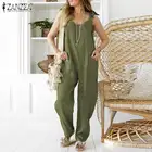 2021 летние праздвечерние чные комбинезоны без рукавов ZANZEA, модные однотонные комбинезоны, женские повседневные Длинные Комбинезоны из хлопка и льна, комбинезоны, комбинезоны, подгузники