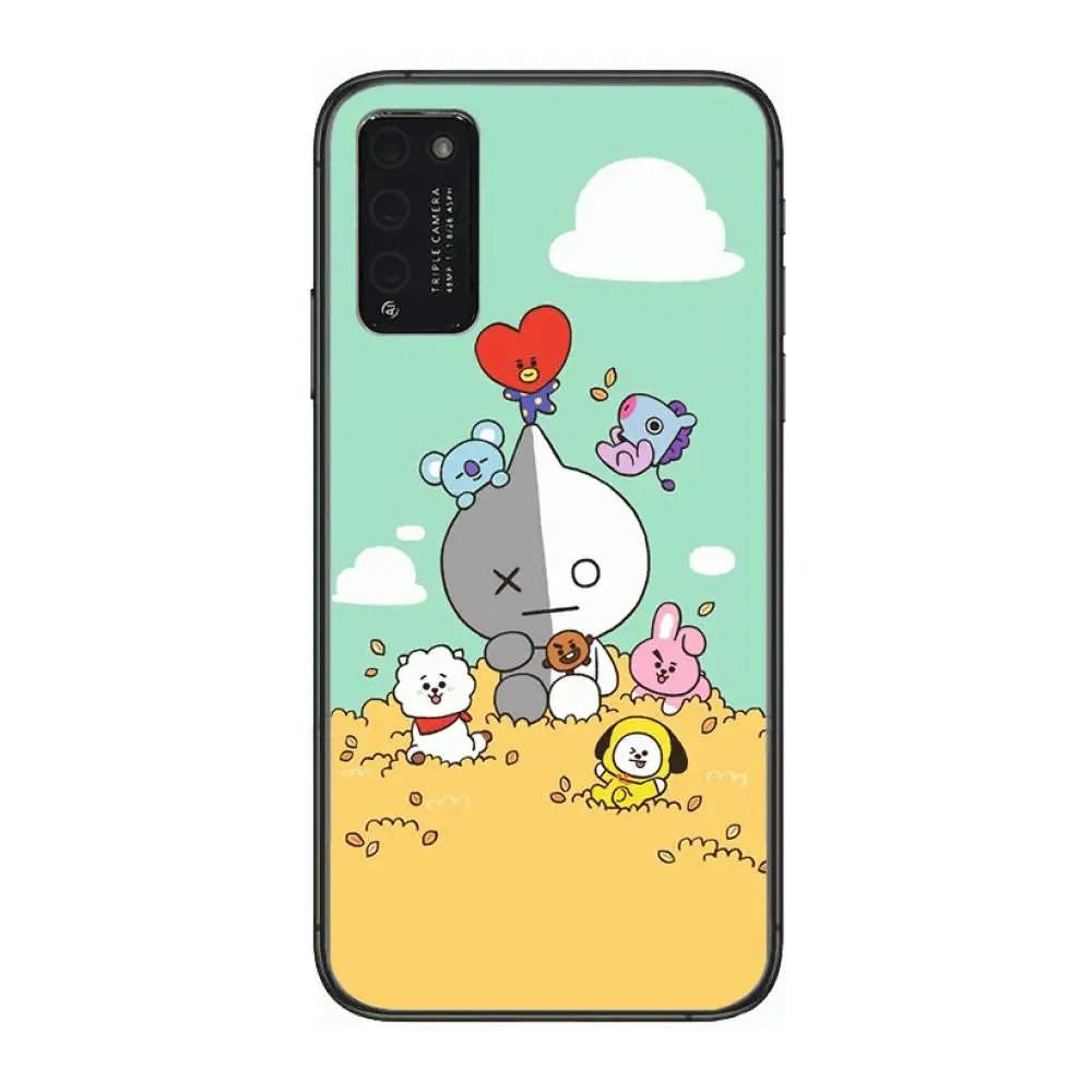 

Luxury Cartoon Cute BT21 Clear Phone Case For Huawei Honor 10 20 30 9 X Pro Lite V 5G RU Black Etui Coque Hoesjes Comic Fashion