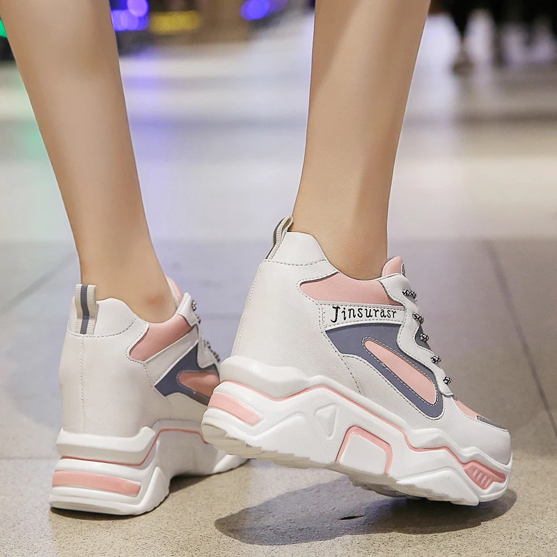 

2021 womens High Platform Height Increasing Casual Shoes Woman Spring Hidden Wedge Sneakers Women Thick Sole Vulcanize Shoes