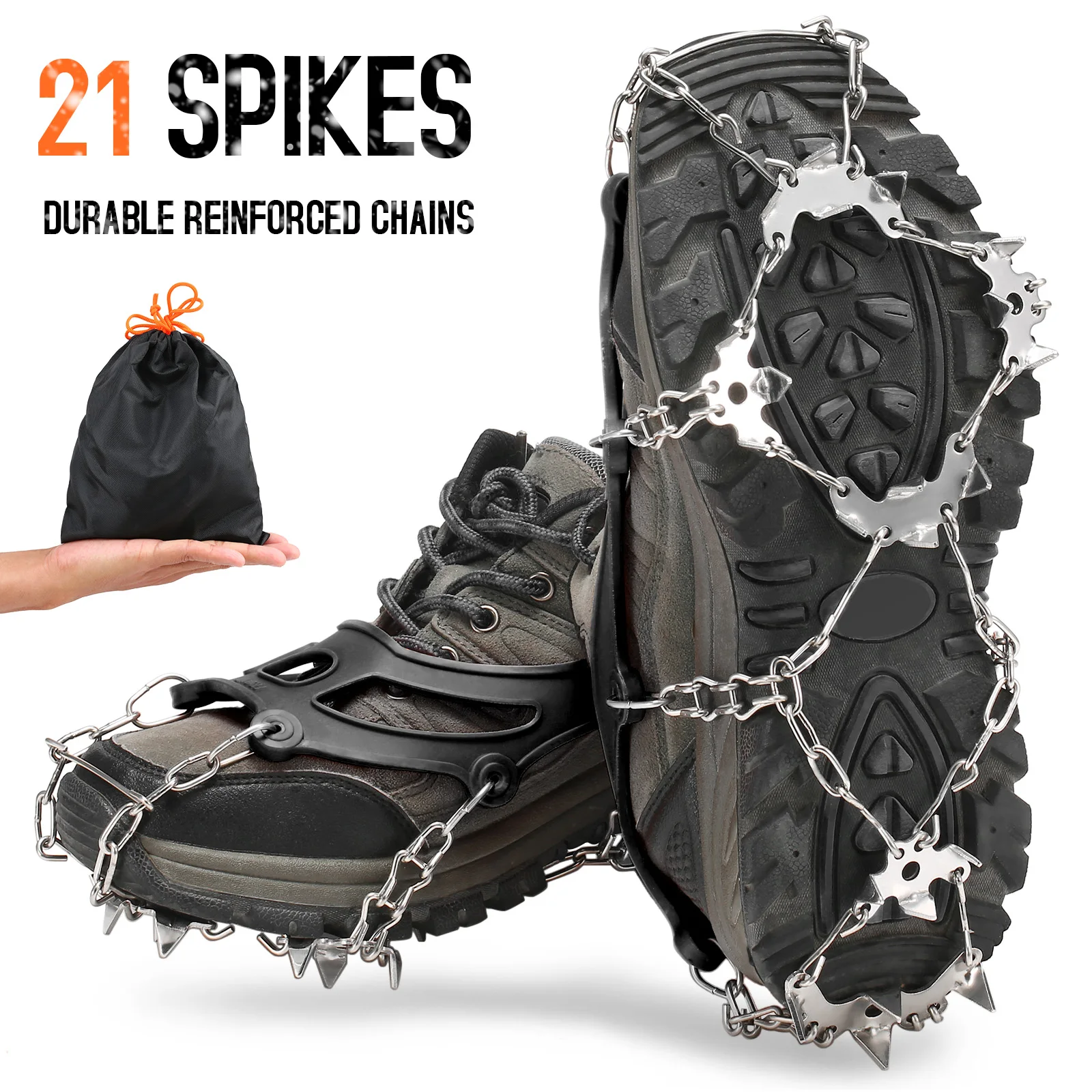 

Snow Non Slip Climbing Crampons Cleats Shoe Cover Ice Gripper 21 Spikes Hiking Winter Manganese Steel Outdoor Cleats Overshoes