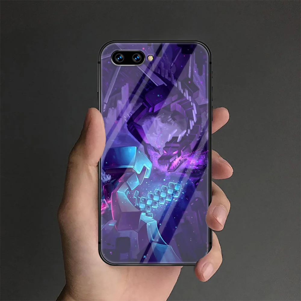 

Mini World Sandbox Game Phone Tempered Glass Case Cover For Huawei Honor 7 8 9 10 20 A X I Lite Trend Painting 3D Black