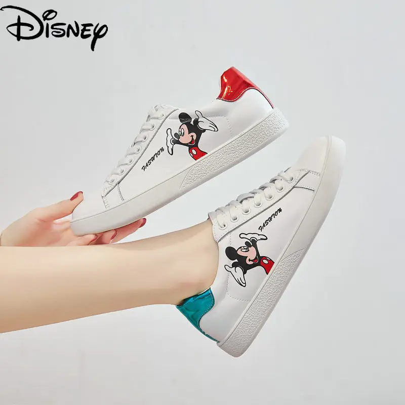 

Disney spring new 2021 fashion soft-soled leather flat-soled student sneakers simple and cute cartoon non-slip children's shoes
