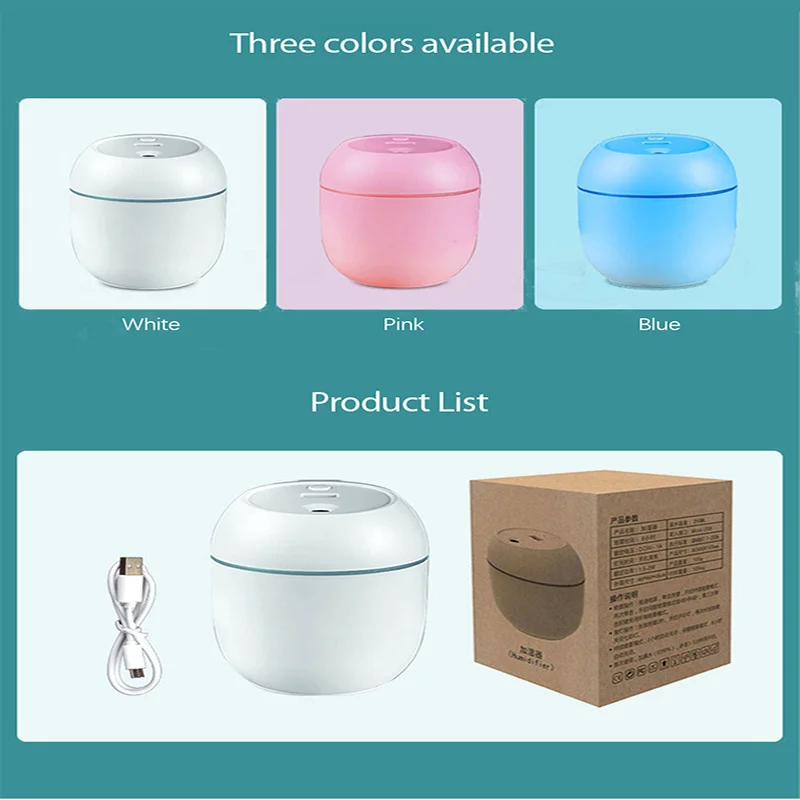 

Mini Air Humidifier 250ML Aroma Essential Oil Air Diffuser Super Quiet USB Fogger Mist Maker For Home Car with LED Night Lamp