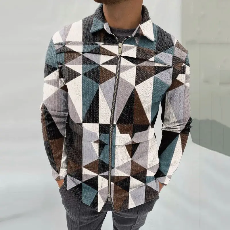 

Western Style 2021 Autumn Winter New Jacket Fashion Printing Zipper Lapel Long Sleeve Temperament Men Casual Design