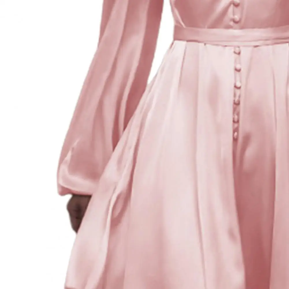 

Solid Color Woman Dress Elegant Long Puff Sleeve A-Line Dress for Women Sexy Deep V-Neck Banquet Party Dress femme robe vestidos