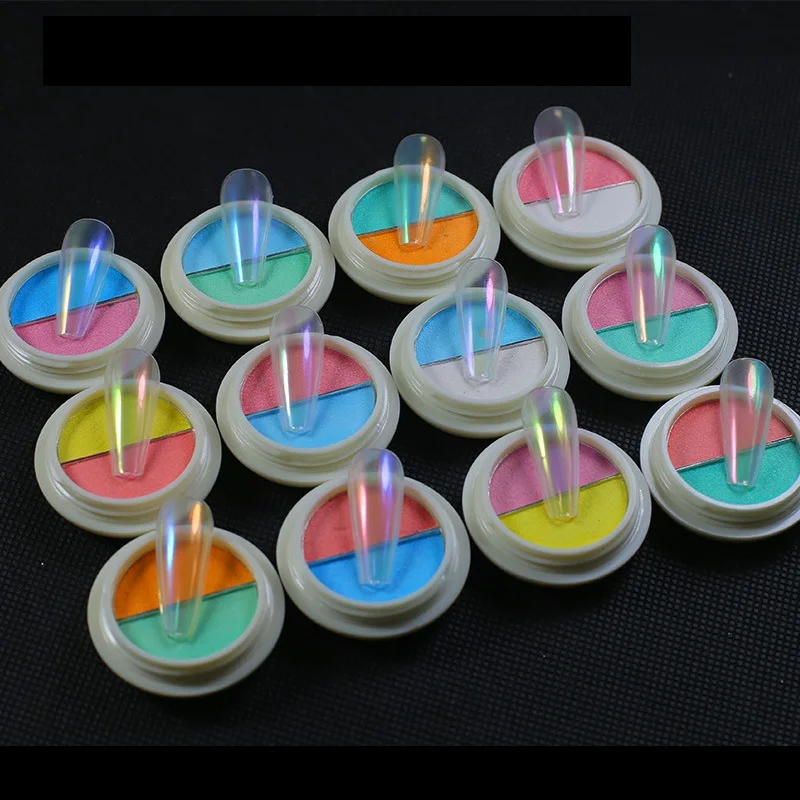 Зеркальный порошок Авроры прозрачный блеск для ногтей два цвета неоновый