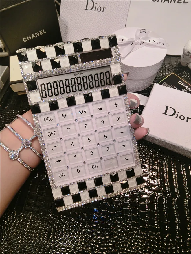 diamond calculator cute with rhinestone shiny solar calculator office electronic calculator mute multi function led screen free global shipping